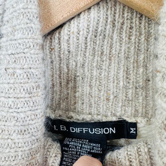 Vintage I.B. Diffusion Fringe Turtleneck Sweater Taupe Cream Silk Angora Size M - Picture 3 of 7